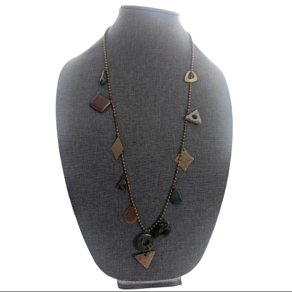 Vintage Art To Wear Bohemian Style Mixed Media Stone Metal Dangle Necklace